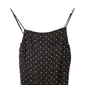 American Eagle Ditsy Floral Satin Maxi Dress with Side Slits